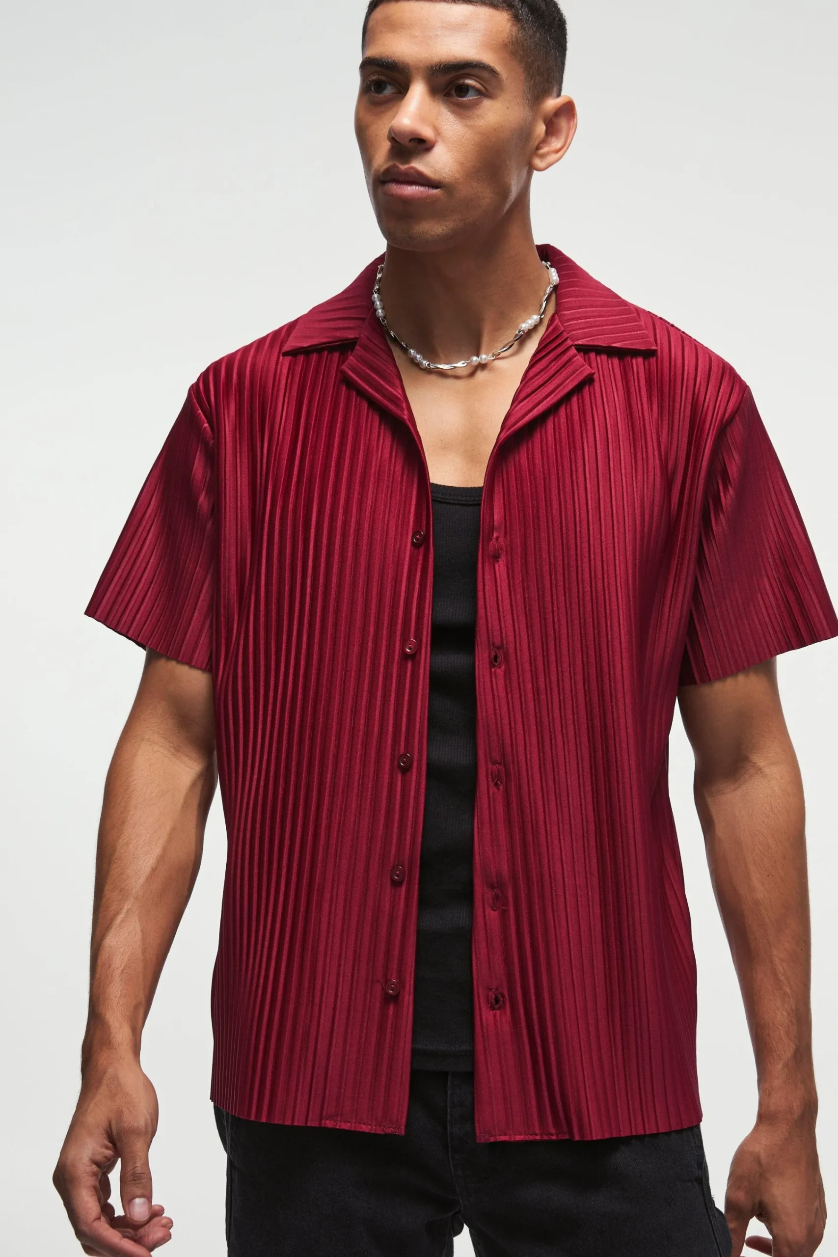 boohooMAN Regular Fit Revere Pleated Shirt | UK| Shirts