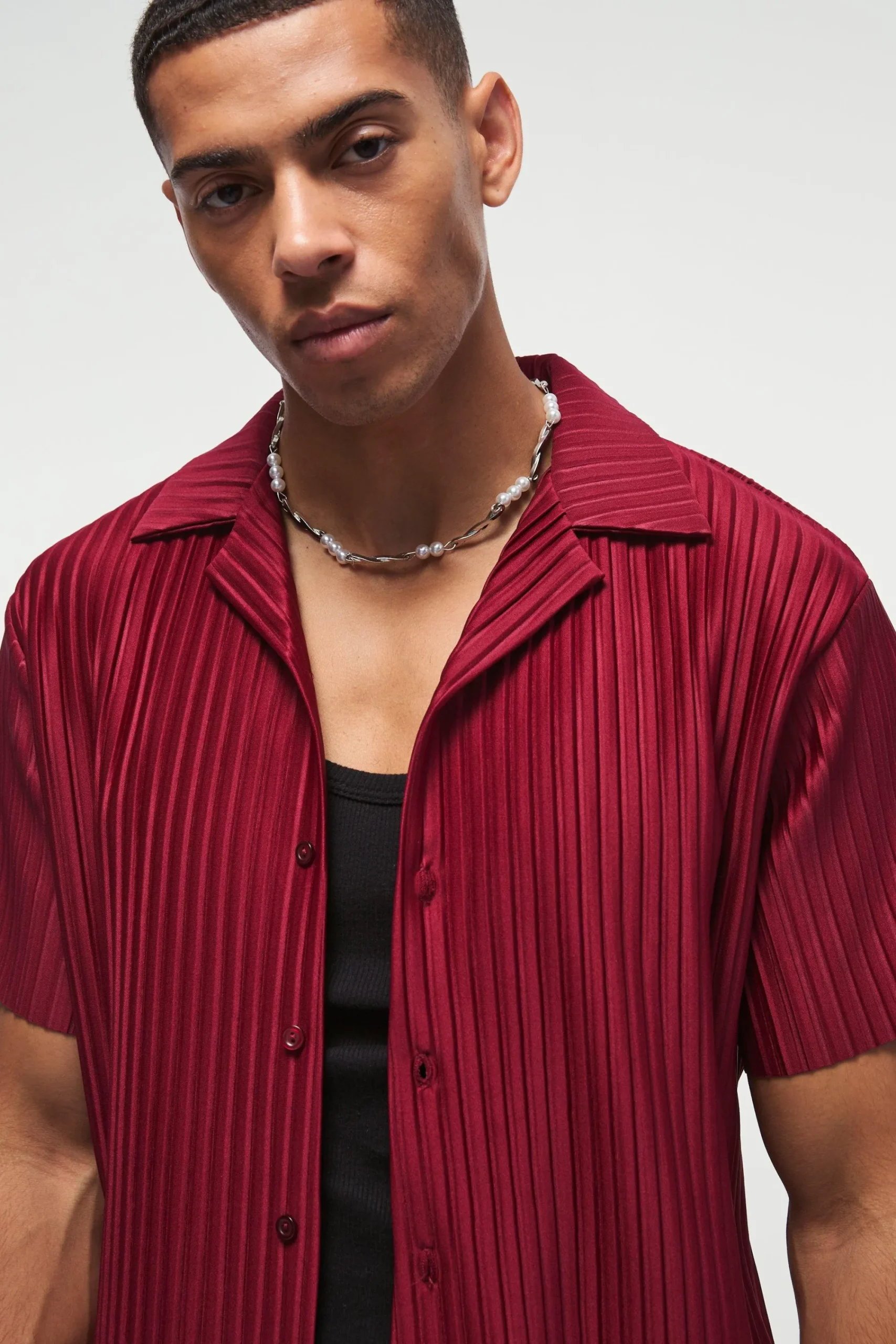 boohooMAN Regular Fit Revere Pleated Shirt | UK| Shirts