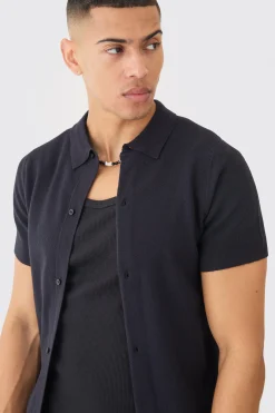 boohooMAN Regular Fit Short Sleeve Knitted Shirt | UK| Shirts|Knitwear