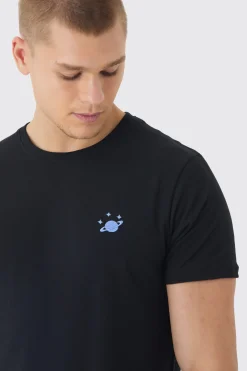 Regular Fit Space Embroidery T-shirt | UK^boohooMAN Best