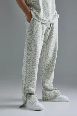 boohooMAN Regular Fit Split Hem Jacquard Trousers | UK| Joggers|Trousers