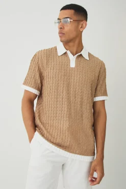 Regular Fit Textured Contrast Polo | UK^boohooMAN Clearance