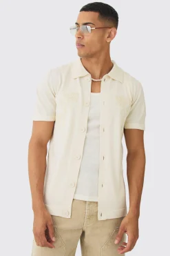 boohooMAN Regular Fit Tonal Embroidered Knitted Shirt | UK| Shorts|Shirts