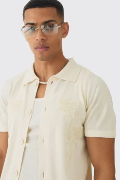 boohooMAN Regular Fit Tonal Embroidered Knitted Shirt | UK| Shorts|Shirts