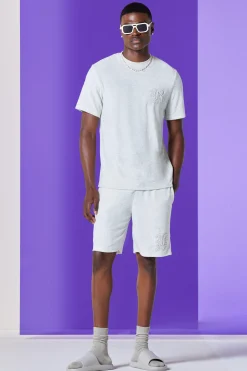 boohooMAN Regular Fit Towelling Pearl Embroidered T-shirt And Short Set | UK| Tracksuits