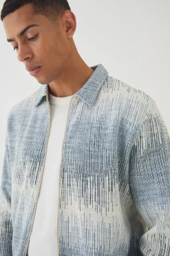 boohooMAN Regular Jacquard Harrington Jacket | UK| Coats & Jackets|Hoodies & Sweatshirts