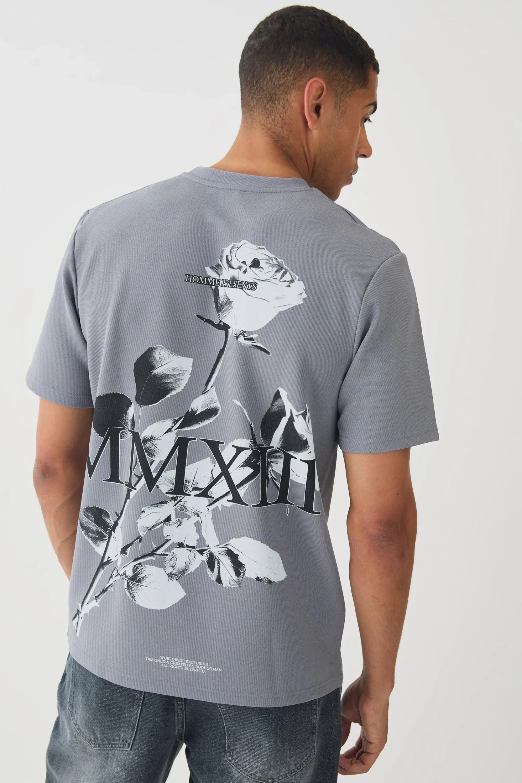 Regular Jersey Twill Rose Print T-shirt | UK^boohooMAN New