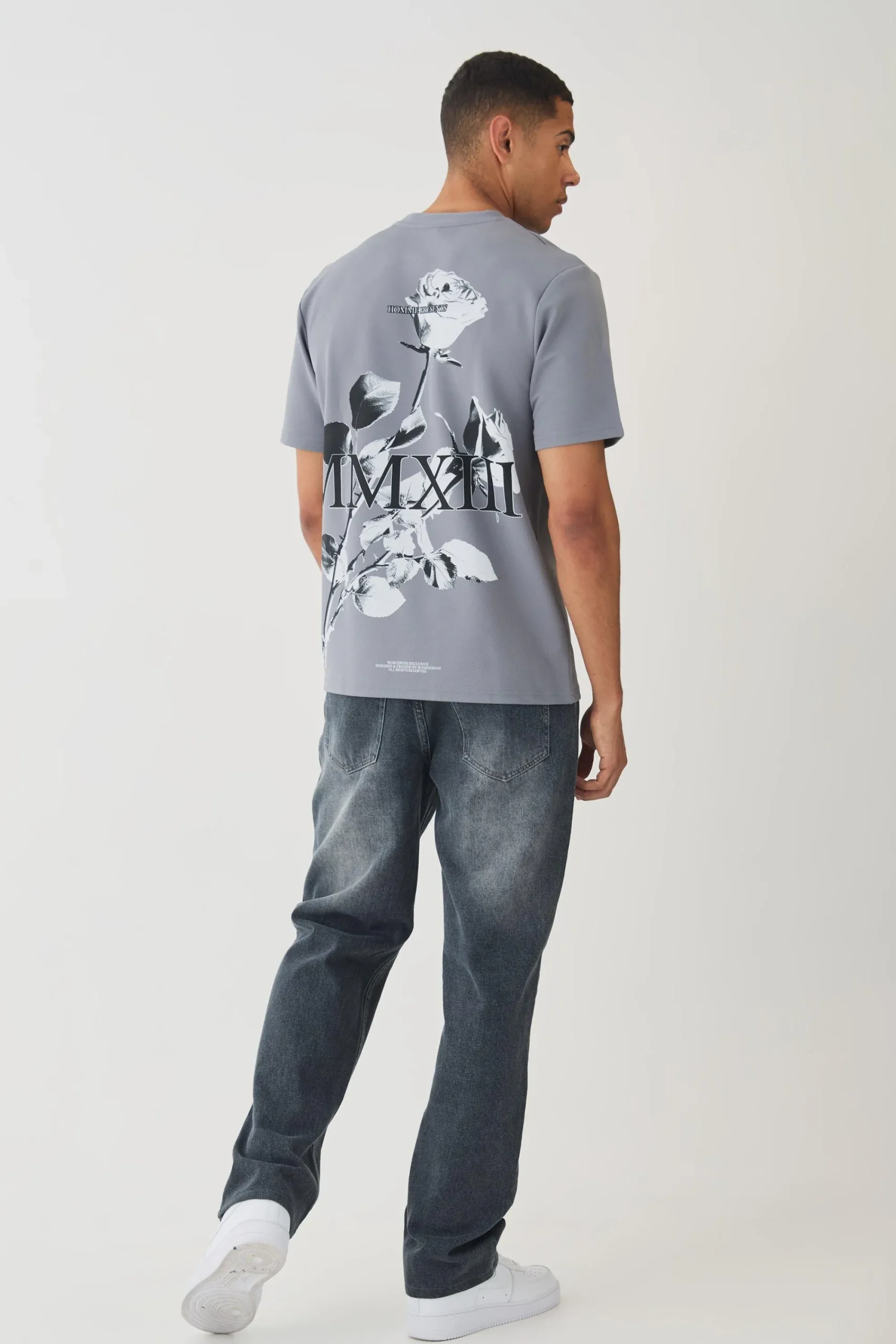 Regular Jersey Twill Rose Print T-shirt | UK^boohooMAN New