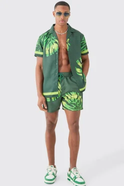 boohooMAN Regular Leaf Shirt & Swim Short Set | UK| Sets & Co-Ords