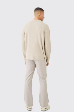 boohooMAN Regular Long Sleeve Knitted Revere Polo | UK| Knitwear