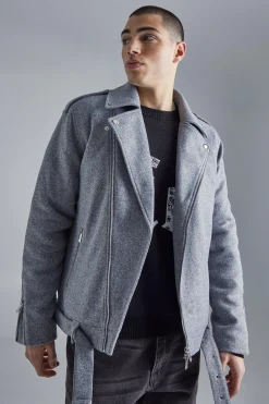 boohooMAN Regular Melton Biker Jacket | UK| Coats & Jackets
