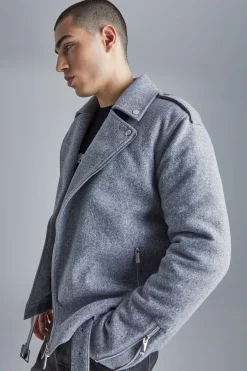 boohooMAN Regular Melton Biker Jacket | UK| Coats & Jackets