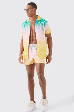boohooMAN Regular Ombre Shirt & Swim Short Set | UK| Sets & Co-Ords