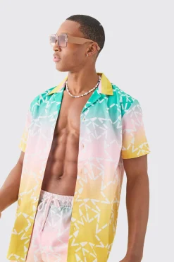 boohooMAN Regular Ombre Shirt & Swim Short Set | UK| Sets & Co-Ords