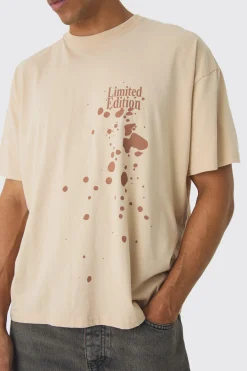 Regular Paint Splatter Washed T-Shirt | UK^boohooMAN Clearance