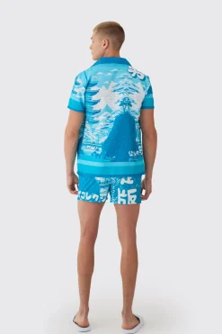 boohooMAN Regular Printed Shirt & Swim Short Set | UK| Sets & Co-Ords