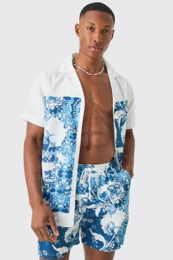 boohooMAN Regular Printed Shirt And Swim Short Set | UK| Sets & Co-Ords