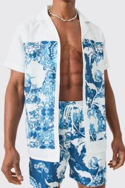 boohooMAN Regular Printed Shirt And Swim Short Set | UK| Sets & Co-Ords