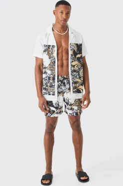 boohooMAN Regular Printed Shirt And Swim Short Set | UK| Sets & Co-Ords