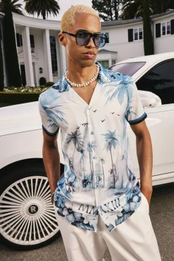 boohooMAN Regular Revere Palm Short Sleeve Shirt | UK| Shirts