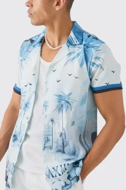 boohooMAN Regular Revere Palm Short Sleeve Shirt | UK| Shirts