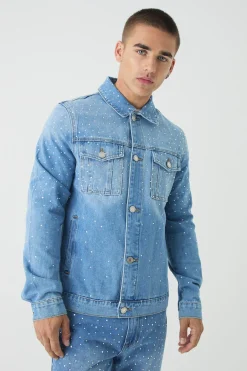 boohooMAN Regular Rhinestone Denim Jacket | UK| Coats & Jackets