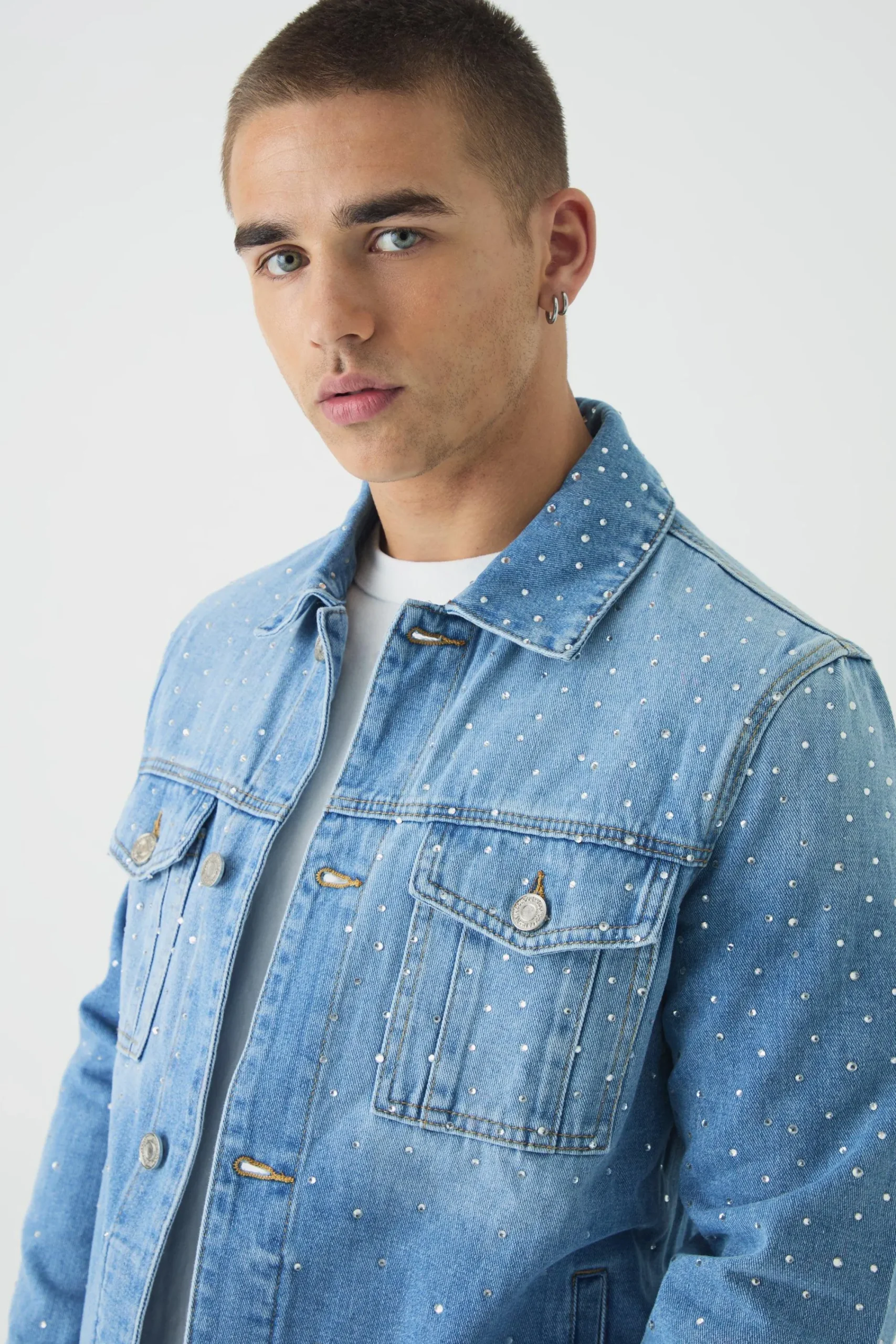 boohooMAN Regular Rhinestone Denim Jacket | UK| Coats & Jackets
