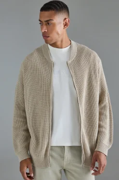boohooMAN Regular Ribbed Fisherman Knit Bomber | UK| Knitwear|Coats & Jackets