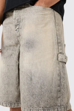 boohooMAN Regular Rigid Carpenter Tinted Denim Jorts | UK| Shorts