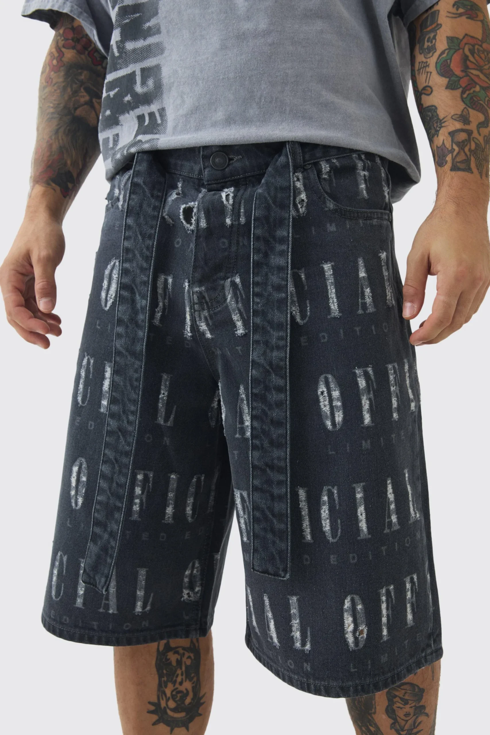 boohooMAN Regular Rigid Official Distressed Denim Jorts In | UK| Shorts
