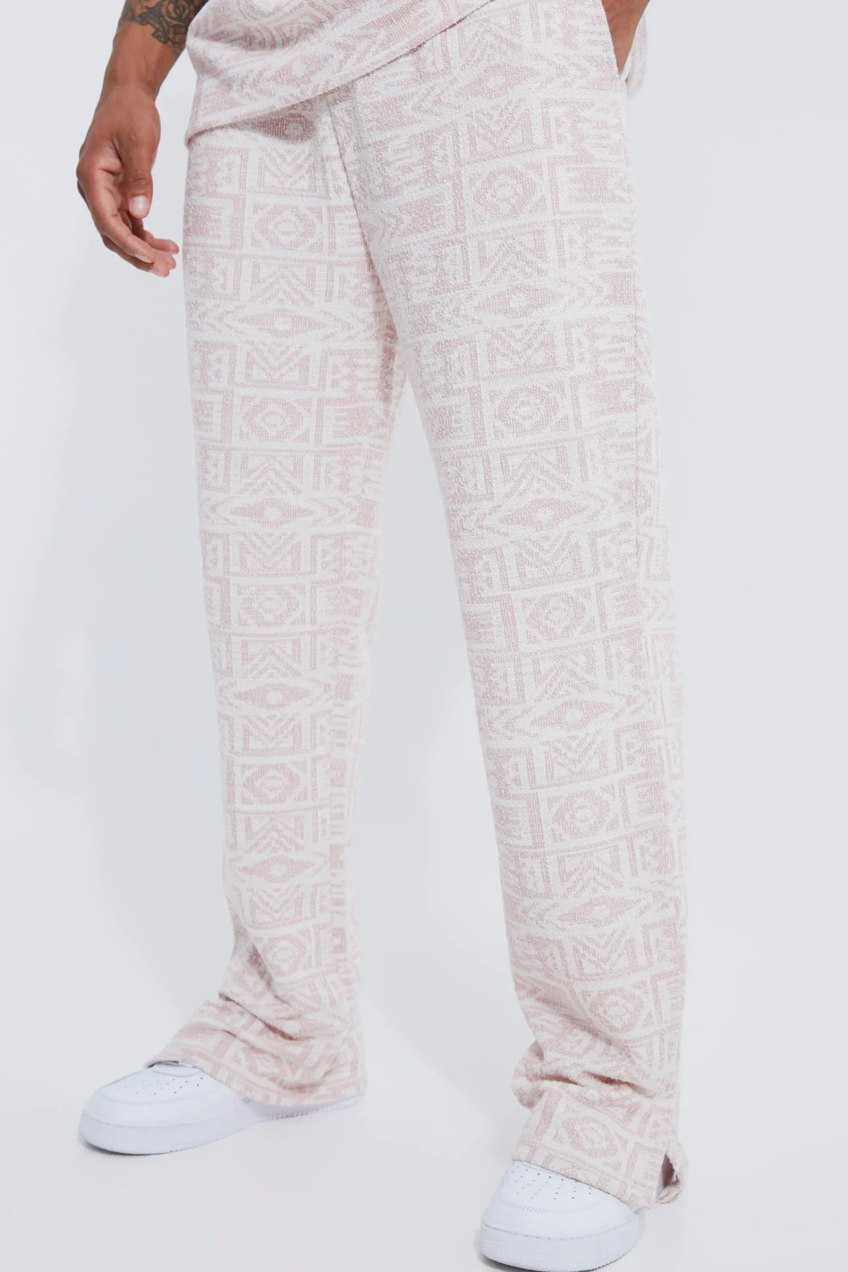 boohooMAN Regular Split Hem Jacquard Aztec Jogger | UK| Trousers|Joggers