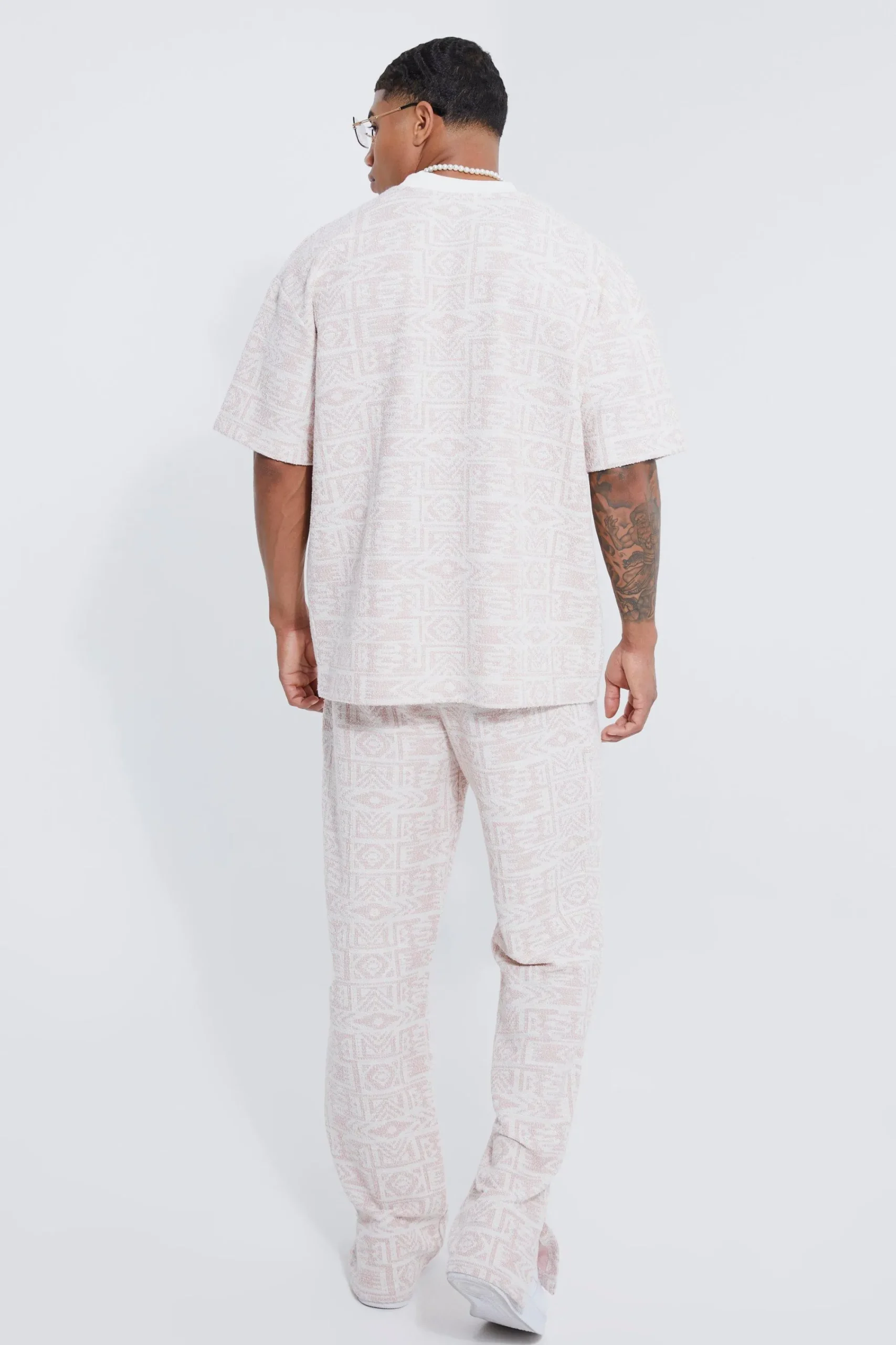 boohooMAN Regular Split Hem Jacquard Aztec Jogger | UK| Trousers|Joggers