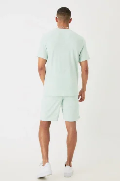 boohooMAN Regular Towelling Pearl Embroidered T-shirt And Short Set | UK| Tracksuits