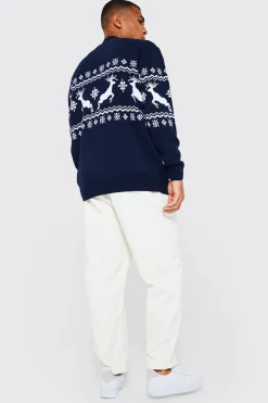 boohooMAN Reindeer Fairisle Christmas Cardigan | UK| Knitwear