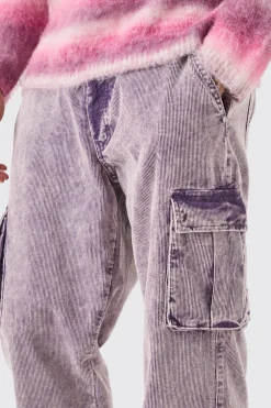 boohooMAN Relaxed Acid Wash Cord Cargo Trouser | UK| Trousers|Cargos