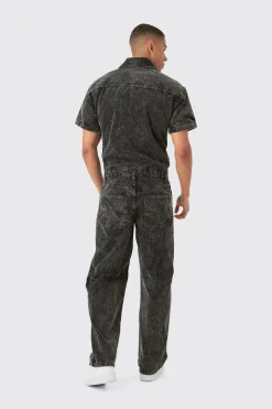 boohooMAN Relaxed Acid Wash Corduroy Boilersuit In | UK| Jeans