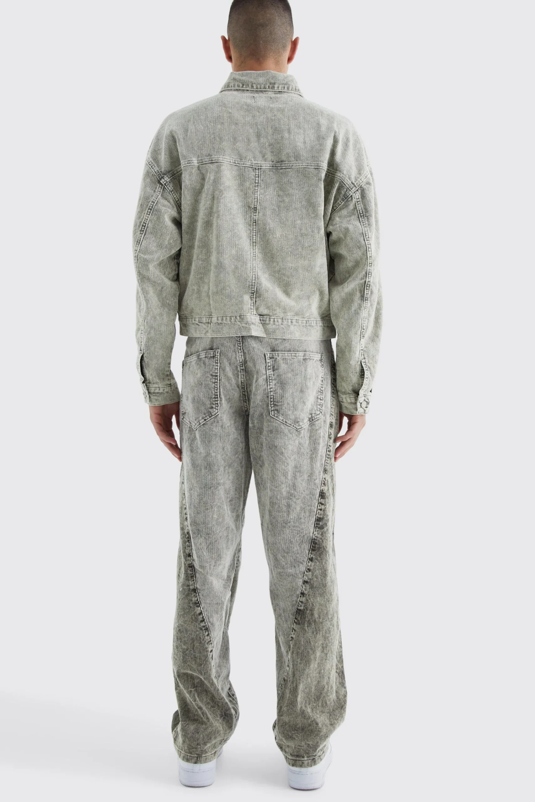 boohooMAN Relaxed Colour Block Acid Wash Cord Trouser | UK| Trousers