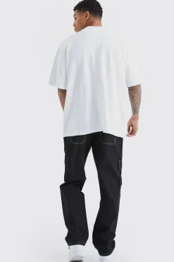 boohooMAN Relaxed Contrast Stitch Cargo Trouser With Woven Tab | UK| Trousers|Cargos