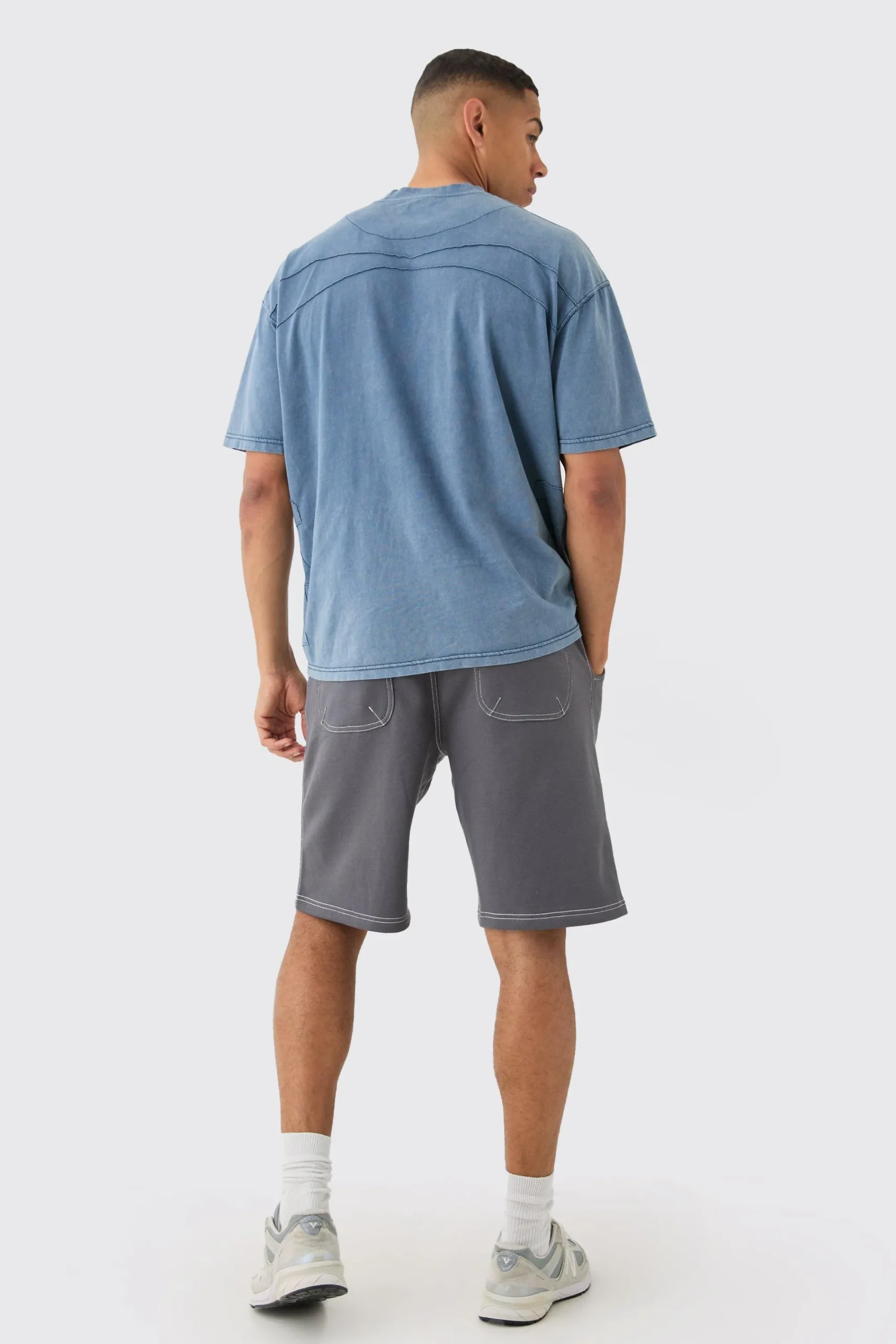 boohooMAN Relaxed Contrast Stitch Long Length Shorts | UK| Shorts
