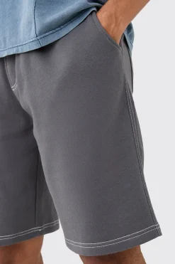 boohooMAN Relaxed Contrast Stitch Long Length Shorts | UK| Shorts