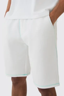 boohooMAN Relaxed Contrast Stitch Long Length Shorts | UK| Shorts
