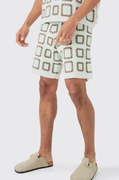 boohooMAN Relaxed Crochet Knit Short | UK| Tracksuits
