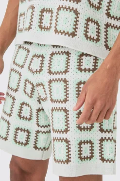 boohooMAN Relaxed Crochet Knit Short | UK| Tracksuits