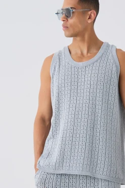 Relaxed Crochet Knitted Vest In | UK^boohooMAN Sale