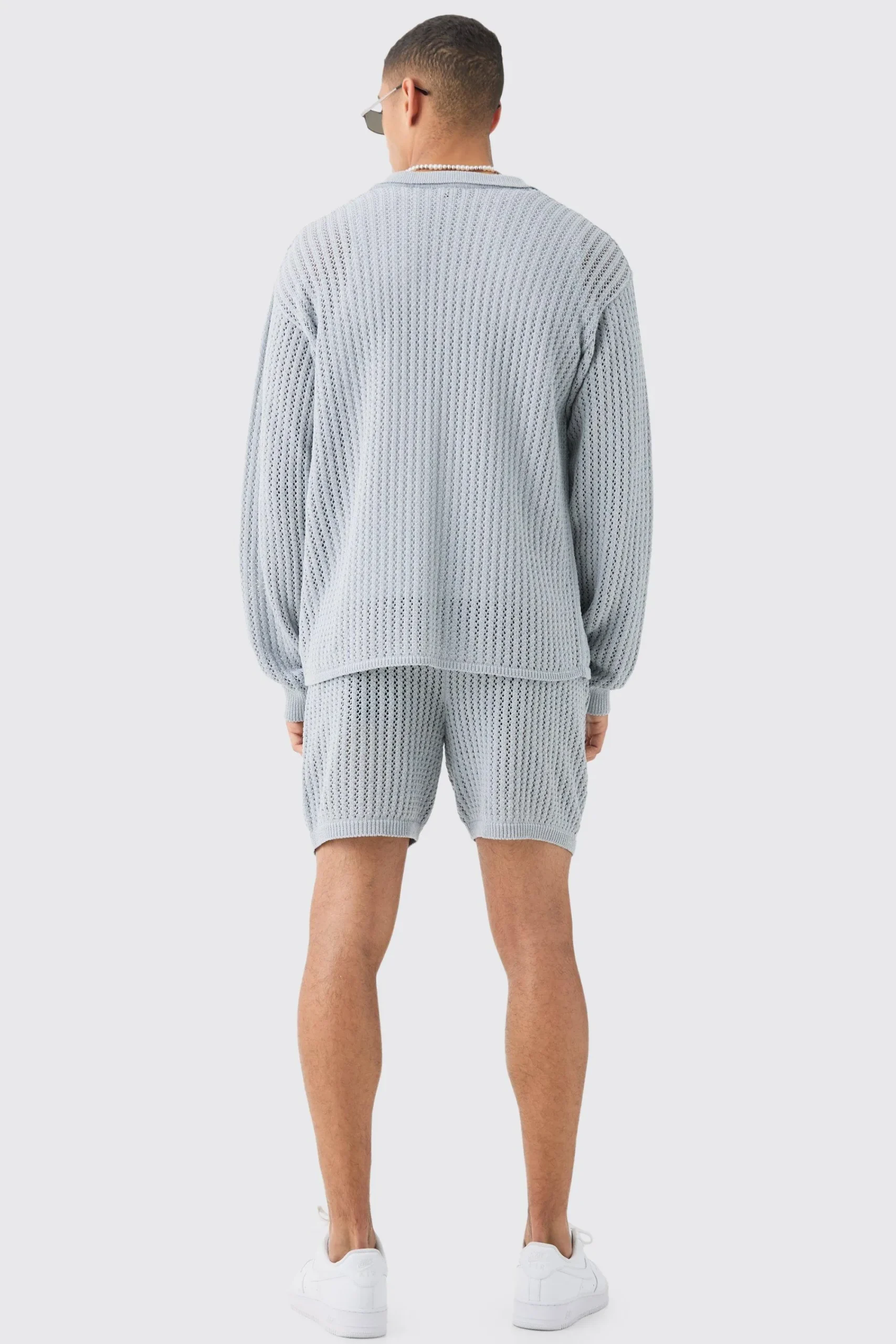 boohooMAN Relaxed Crochet Open Knit Long Sleeve Shirt In | UK| Shirts
