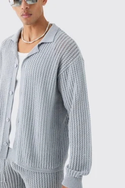 boohooMAN Relaxed Crochet Open Knit Long Sleeve Shirt In | UK| Shirts