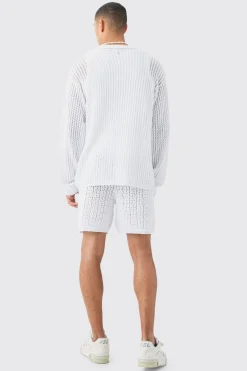 boohooMAN Relaxed Crochet Open Knit Long Sleeve Shirt In | UK| Shirts