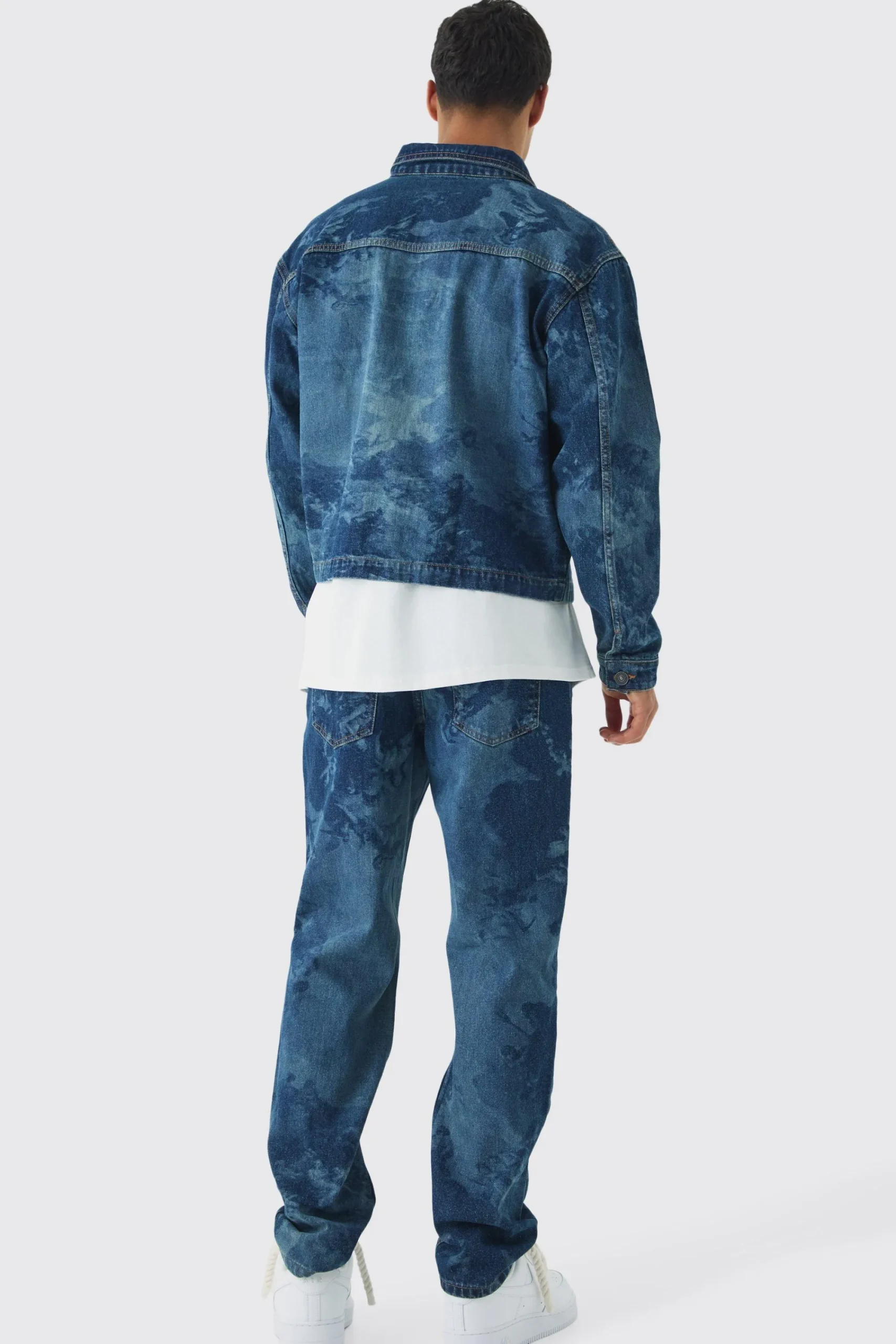 boohooMAN Relaxed Cropped Renaissance Laser Print Denim Jacket | UK| Sets & Co-Ords|Coats & Jackets