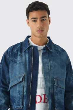 boohooMAN Relaxed Cropped Renaissance Laser Print Denim Jacket | UK| Sets & Co-Ords|Coats & Jackets
