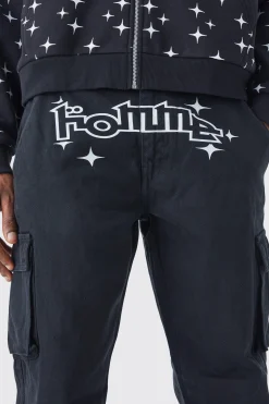 boohooMAN Relaxed Crotch Print Cargo Trouser With Hem Detail | UK| Trousers|Cargos